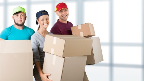 Packed furniture and household items prepared for relocation service