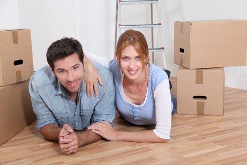 Moving boxes arranged for apartment relocation in Elephant and Castle