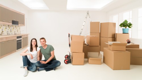 Professional movers handling office removals in Elephant and Castle on a busy London street