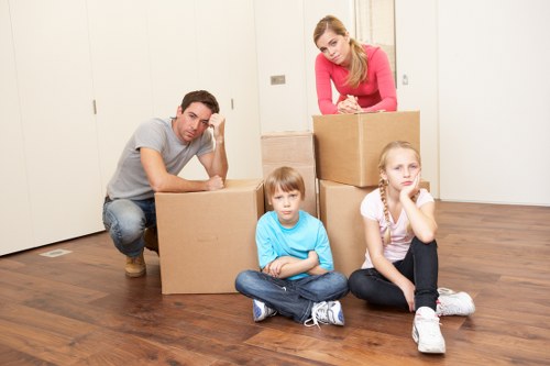 Packed boxes and furniture ready for relocation in central London