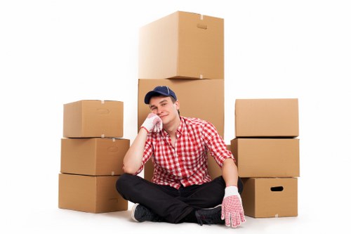 Packed boxes and wrapped furniture ready for transport